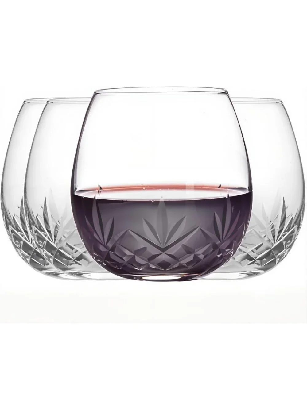 Handmade Lead-Free Crystal Stemless Wine Glasses Set of 4 - Perfect Gift Idea!